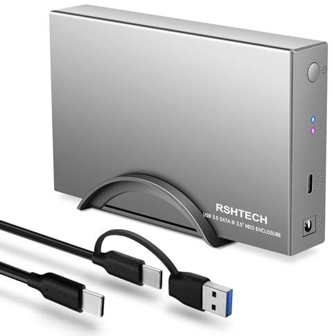 RSHTECH Hard Drive Enclosure Upgraded Version 3.5 Aluminum USB C to SATA External Hard Drive Dock Case for 3.5 inch HDD & SSD up to 24TB, with 2-in-1 USB Cable, Support UASP