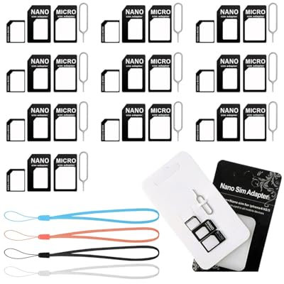 AORHOFJ 10 Conjuntos SIM y Micro Adaptador de Tarjetas SIM Juego para Smartphone,Adaptador Tarjeta sim,Adaptador sim,teléfono móvil y Tablet: 4 en 1 Juego Completo，Viene con 4 cordones para celular