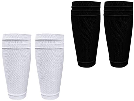 2 Pares de espinilleras de fútbol con Bolsillo de inserción, Transpirables, para niños, jóvenes, Adultos (Negro, Blanco)