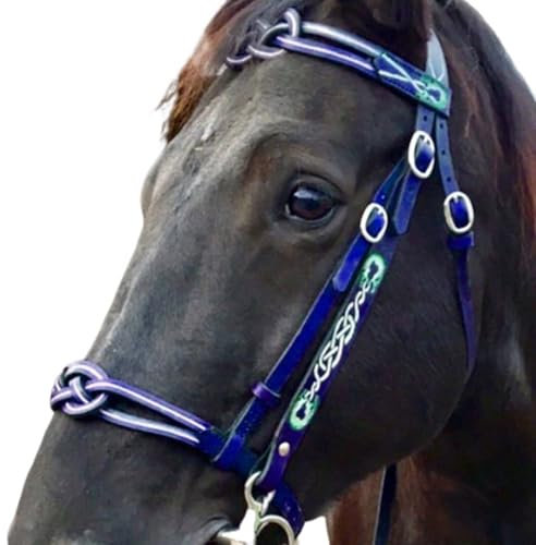 MDFCZXP Rênes d'équitation en Cuir avec Boucle Souple rembourrée et à Joue Unique pour Accessoires de Cheval Équipement de Course de Chevaux,Bleu,45cm