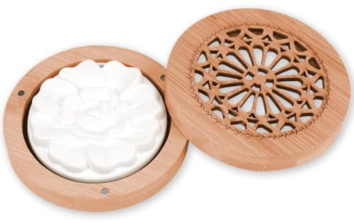 LONZIKP Piedra Aromática para Aceites Esenciales Difusor de Aceites Esenciales con Caja de Madera para Aromaterapia (Dormitorio, Baño, Oficina, Auto, Viajes, Cuarto de Niños)