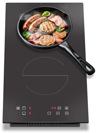 Karienvir Induktionskochfeld 2 Platten, 30cm Kompakt-Kochfeld, 3500W Einbau Induktionskochplatte mit Boost Funktion, Timer, Kindersicherung, 220-240V,Schwarz