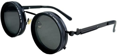 Hogvinnatil Occhiali polarizzati arrotondati 15,2 x 13,8 x 5,9 cm tinta regolabile occhiali da sole 1-9 marce, classici occhiali da sole retrò con lenti filtro ND, Black Thick Legs, vedi descrizione