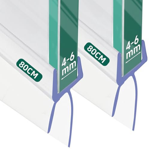 Warmfay Shower Screen Seal Strip 2 x 80cm, Shower Door Seal Strip for 4-6mm Glass Covers up to 20mm Gap, Cuttable Transparent Bath Shower Screen Door Seal Strip with Extended Rubber Lip (Straight)