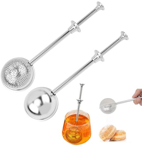 Lot de 2 infuseurs à thé pour thé en vrac - Boule à thé avec poignée télescopique - Pince à thé - Passoire à thé - Infuseur à thé - Plumeau en acier inoxydable