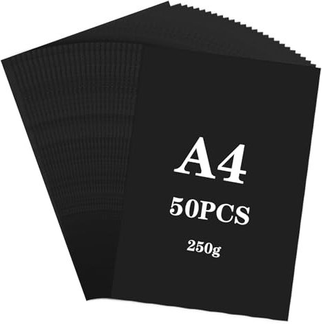 50 ark lerpapper, svart A4,250 g/m², tonkartongpapper, A4-klippbokpapper, tjockt papper för tryck, saxskärpapper, pysselpapper för gör-det-själv kreativt vara och måla korttillverkning
