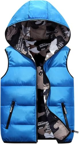 Mäns Väst Vadderad Kamouflage Vändbar Väst ärmlös Jacka, Hole blue, 3XL