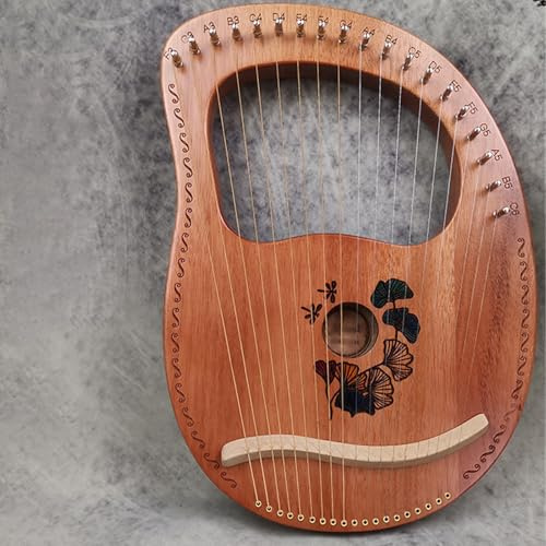 Harpa， Lättlärda lapharp-set med lådtyp, klassisk 19 stålsträngar, miniharpa, mahogny, snidade skalor(Leaf A)