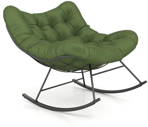 COSTWAY Sedia a Dondolo, Poltrona Relax Ergonomica, Poltrona Sovradimensionato con Cuscino Imbottito, con Struttura Metallica, per Soggiorno Portico Giardino, Portata 205 kg (Verde)