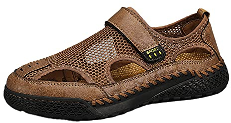YOSUWOAI Sandalias para hombre con cierre frontal, sandalias de trekking, cómodas, marrones, ortopédicas, de verano, para trekking, descalzo, para deporte, para exteriores, para trekking, marrón, 44