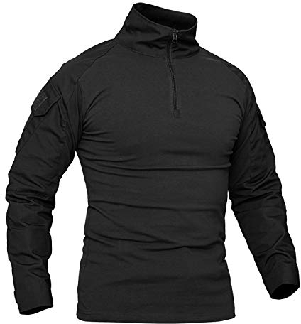 KEFITEVD Herren Militär Shirt Männer Eng Langarmshirt Herbst Sweatshirt Jagdhemd Multicam Oberteil Tactical Shirt mit Klettfläche Paintball Shirt Frühling Schwarz S