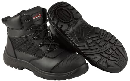 ARMA A16-TITAN Leather Upper Side Zip Safety Work Boots with Shock Absorbing Heel and Penetration Resistant Midsole, Black, Sizes 4-14 UK