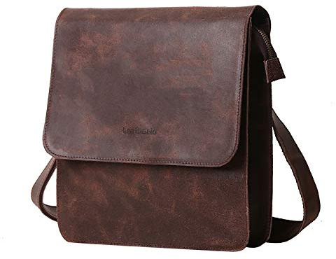 Leathario Bolso Bandolera Hombre de Cuero Vintage Pequeño Tipo Casual Crossbody Bolsa Hombro Piel Escolar Viaje para Pad 9.7 Pulgadas Marrón