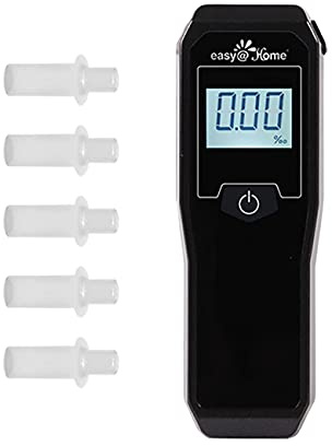 Easy@Home Breathalyzer, Professional-Grade Portable Fuel Cell Breath Alcohol Tester, Personal BAC Level Tracker Color Backlit Digital Notifications, 5 mouthpieces EAT-05FL