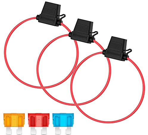 Gebildet 3pcs 32V 20A Portafusibile di Standard Lame, 16AWG ATO Portafusibile In-Line con un Cappello,Protezione Sovraccarico, con 3pcs Fusibile Media (5A/10A/15A), per Auto, Barca, Motocicletta