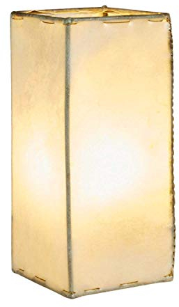 Orientalische Tischlampe Janka 30cm Lederlampe Quadratisch Lampe | Marokkanische kleine Tischlampen aus Metall, Lampenschirm aus Leder | Orientalische Dekoration aus Marokko, Farbe Beige Natur