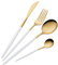 OUQIWEN 16 Piece White and Golden Cutlery Set,White Handle Knife Fork Spoon Set,White Gold Stainless Steel Cutlery ,4 Person Dinner Set (White Gold)