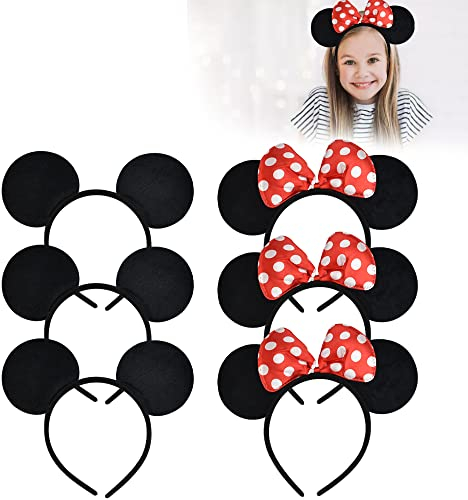 AFASOES 6 Stücke Haarreifen mit Schleife in Rot & Weißen Punkten Haarreif in Schwarz Haarreifen Kostüm-Kopfbedeckungen Haarreif für Kinder & Erwachsene Fasching Karneval Kostüm Party