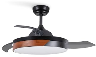 CREATE / WIND CLEAR M/Ventilador de techo con luz negro madera oscura con mando / 40W, Ø108 cm, temporizador, 6 velocidades, aspas retráctiles, 3 temperaturas de luz, función verano-invierno