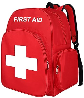 Jipemtra Red Emergency Bag First Aid Backpack Empty Medical First Aid Bag Treatment First Responder Trauma Bag for Hiking Outdoors Travel Camping Daycare (BB)