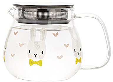 LUCBEI Pitcher High Borosilicate Glass Pitcher with Filter Cover Cute Cold Water Jug Small Teapot for Juice, Milk, Hot and Cold Drinks（16.5 Oz） Hot/Cold Water Carafe (Color : Gold)