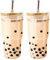 Buwico Glas-Bubble Tea Becher mit Strohhalm und Deckel, Trinkbecher Wiederverwendbarer, Glas-Kaffeebecher Für Cappuccino, Latte, Säfte, Joghurt, Mehrweg Smoothie Becher 2 Sets 700 ml Bubble Tea Set