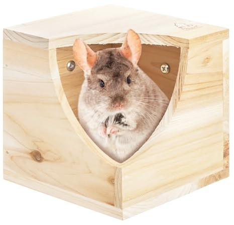 Yesland Wood Chinchilla House, Natural Square Small Animal Hideout Hut for Chinchilla, Squirrel, Sugar Gliders in Cage - 6.5 X 6.5 X 6.5 Inches