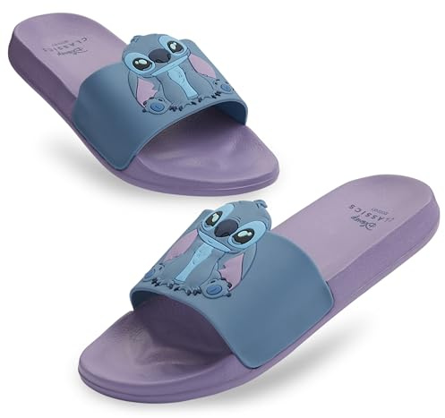 Disney Claquettes Enfant Stitch Minnie, Sandales Filles Été, Sandales de Piscine Plage pour Enfant 24-35 (Violet/Bleu Stitch, 26-27 EU)