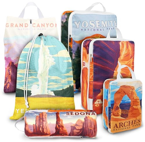Compression Packing Cubes for Travel, 6 Set National Park Luggage Organizers, Lightweight Waterproof Expandable/Compression Bags Smell Proof Travel Packing Cubes for Suitcases