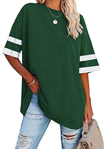 Ebifin Dam oversize t-shirt rund hals kortärmade toppar casual lös basic sommar t-shirts skjortor blus.