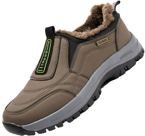 Aocase Zapatillas Hombre pie Diabetico Invierno Calientes Piel Forradas Zapatos para Caminar sin Cordones Deportivas Hombre Casual Sneakers,Caqui,44/270mm