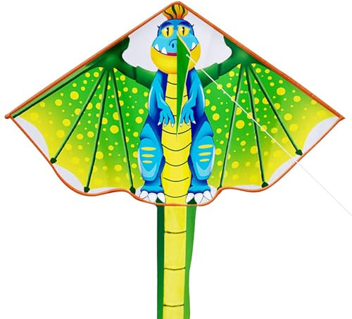 Aquiloni Dinosauro per Bambini e Adulti, Aquilone a Linea Singola Misura Grande Aquilone Beach Dinosaur Kite con Stringa aquilone Coda Lunga Regalo di Giocattoli per Aquiloni, Verde