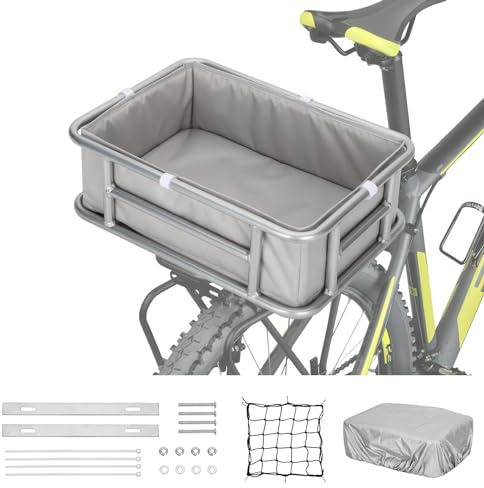 Verbesserter großer silberner Hinterradkorb mit Gepäcknetz und silberfarbener verdickter Auskleidung, universeller Fahrrad- und Elektrofahrrad-Korb, Versand am selben Tag