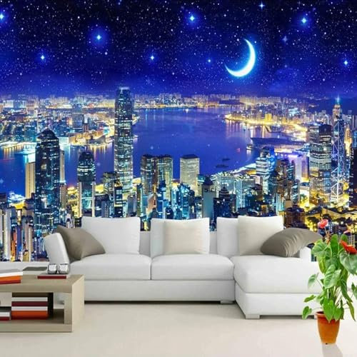 MIXUEXUNLU 3D Wall Mural Painting City Building Night Scene 3D Photo Wallpaper Living Room Bedroom Study Wall Decoration