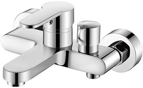aichilra Grifo mezclador de baño y ducha, grifo mezclador de agua fría y caliente, montaje en pared, latón macizo, acabado cromado, para baños y duchas