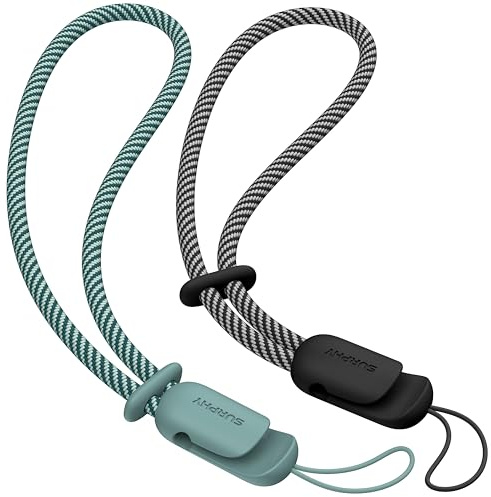 SURPHY 2 Stück Handykette Kurz Universal, Handschlaufe Handy Verstellbares Handyanhänger Handyband Schlüsselband für Kopfhörer Handyhülle USB-Stick Kamera Schlüsselanhänger, Schwarz & Grün