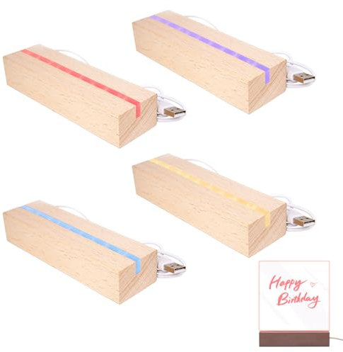 Sporgo Base in legno a LED, base per display rettangolare a 7 colori, con illuminazione USB e interruttore per lastre acriliche fai da te