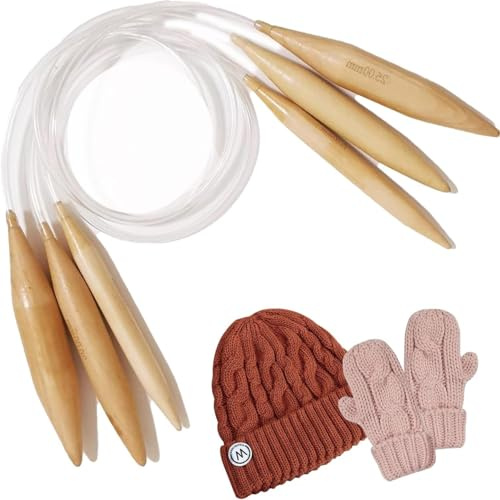 Coppie Ferri da Maglia Circolari Bamboo, Ago circolare in bambù, Ferri Circolari Intercambiabili – Set di Ferri da Maglia Lunghi per Lavori con Filati Spessi, Taglie USA 19, 35, 50 cm, Adatto per aghi