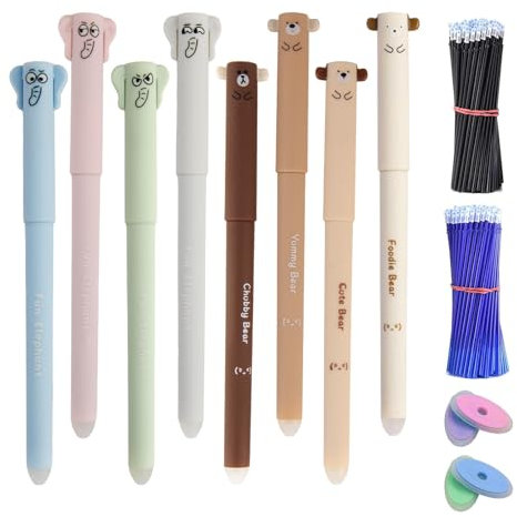 GZGXKJ Radierstifte 8 Stück Radierstifte Tiere Stifte 0.5 mm Radierbarer Kugelschreiber Süße Stifte mit 40 Ersatzminen + 4 Radiergummis Geeignet für Bürobedarf Schreibwaren für Studenten