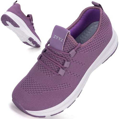 ZYYZ Wide Fit Trainers for Women Arch Support Extra Wide Toe Box Non-Slip Road Running Shoes Lightweight Mesh Breathable Sneakers for Gym Fitness Jogging Walking 8817 Full Purple 38