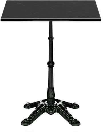 blumfeldt Bistrotisch – 60x60 cm Marmortischplatte, Wetterfest, Gusseisenfuß, Jugendstil-Design, Outdoor & Indoor, Stabiler Stand