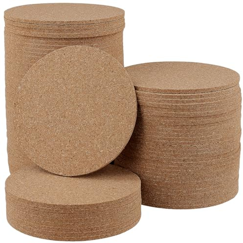 FAAING 80 stycken 10 cm korkunderlägg runda, 3 mm tjocka korkunderlägg runda, träglasunderlägg kork sugkraftiga glasunderlägg för bar hemma restaura