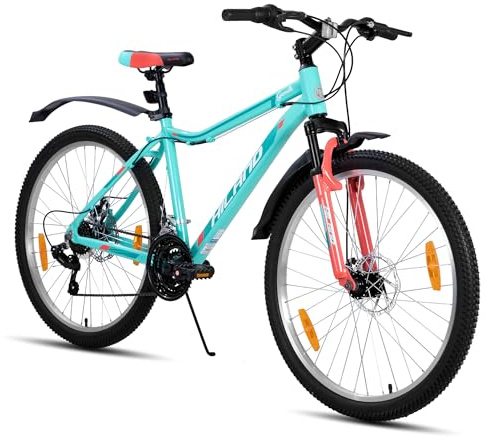 HILAND Mountain Bike Donna 26”, Telaio in Alluminio, MTB 18 Velocità per Donna e Ragazza, Freni a Disco Doppi, Forcella Ammortizzata, Verde Menta