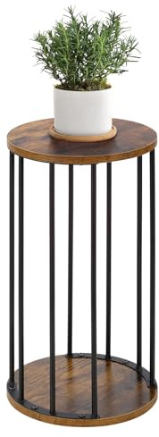 HDANI Supporto Rotondo per Piante in Metallo 55 cmSupporto per Fiori Solido e Robusto per Soggiorno, Giardino, Balcone, Sgabello per Fiori in Legno,Marrone Vintage e Nero