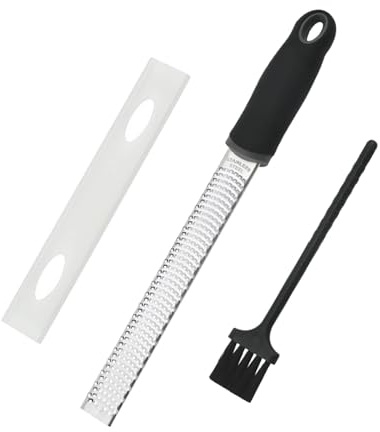 Funalix Rallador de Queso, Ralladores de Cocina, Rallador Zester de Mano Largo de Acero Inoxidable, Ideal para Queso, Limón, Chocolate y Jengibre, Incluye Funda Protectora y Cepillo de Limpieza