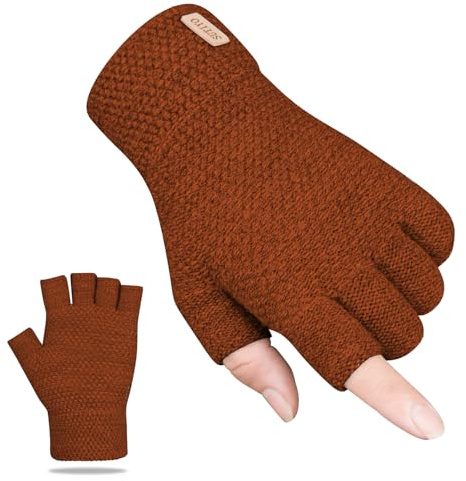 SUTIYO Guanti invernali senza dita, per uomini e donne, caldi guanti a mezze dita lavorati a maglia, fodera morbida per guida e scrittura, Arancione, Taglia unica