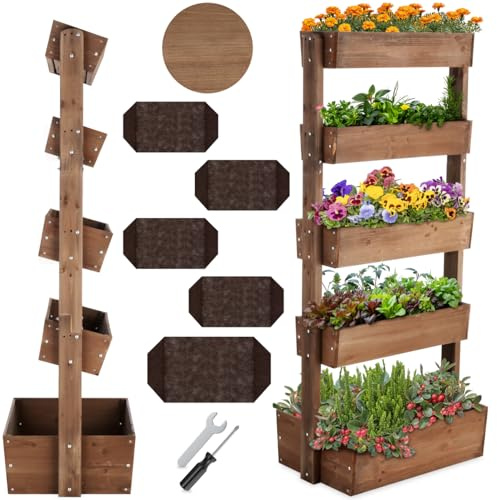 tectake® giardino verticale, fioriera da esterno in legno, orto verticale, giardino verticale, per erbe aromatiche, fiori, verdure, fioriera da balcone, porta piante81 x 52 x 180 cm - Marrone