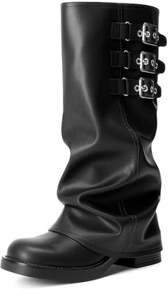 DREAM PAIRS Fold-over Knee High Fashion Boots for Women,Black,7