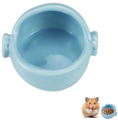 LuckyOpt Ceramic Hamster Bowl, Easy to Clean Anti Flipping Hamster Food and Water Bowl Feeding Bowl, Small Animal Bowls for Dwarf Hamsters Parrots Rodent Feeding (Blue)