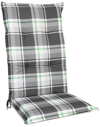 Beautissu Hochlehner Auflage Gartenstuhl 120x50 cm Polster Mintgrün Kariert – 6cm Dicke Polsterauflage Bequem, rutschfest & UV-Lichtecht 5 – Stuhlkissen Sitzauflage Garten Terrasse Balkon – Sunny MK
